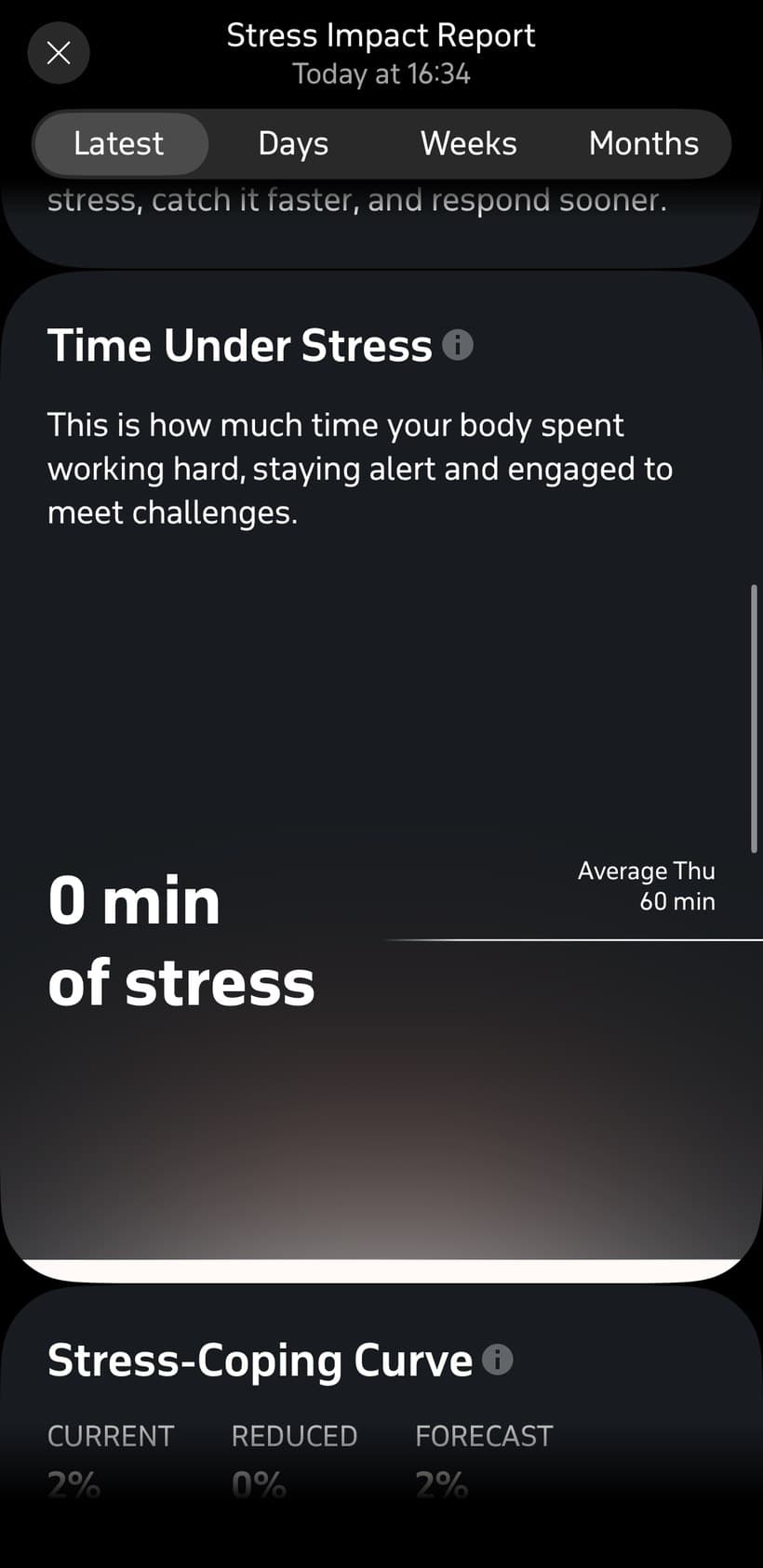 Time Under Stress screen, calm day